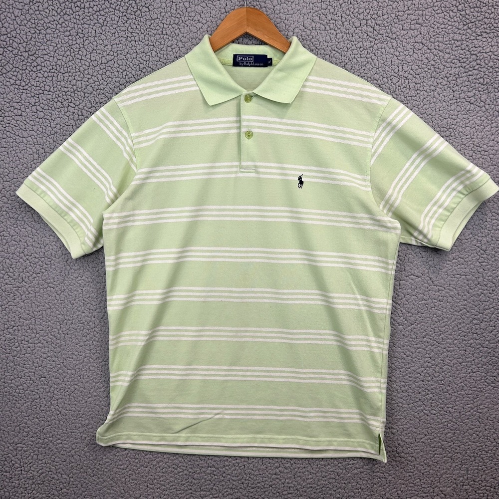 Vintage Polo Ralph‎ Lauren Polo Shirt Striped Lime Green And White Men's XL